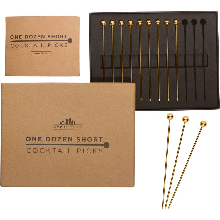 A Bar Above Cocktail Picks for Garnishes, Gold (12 Piece, Short)