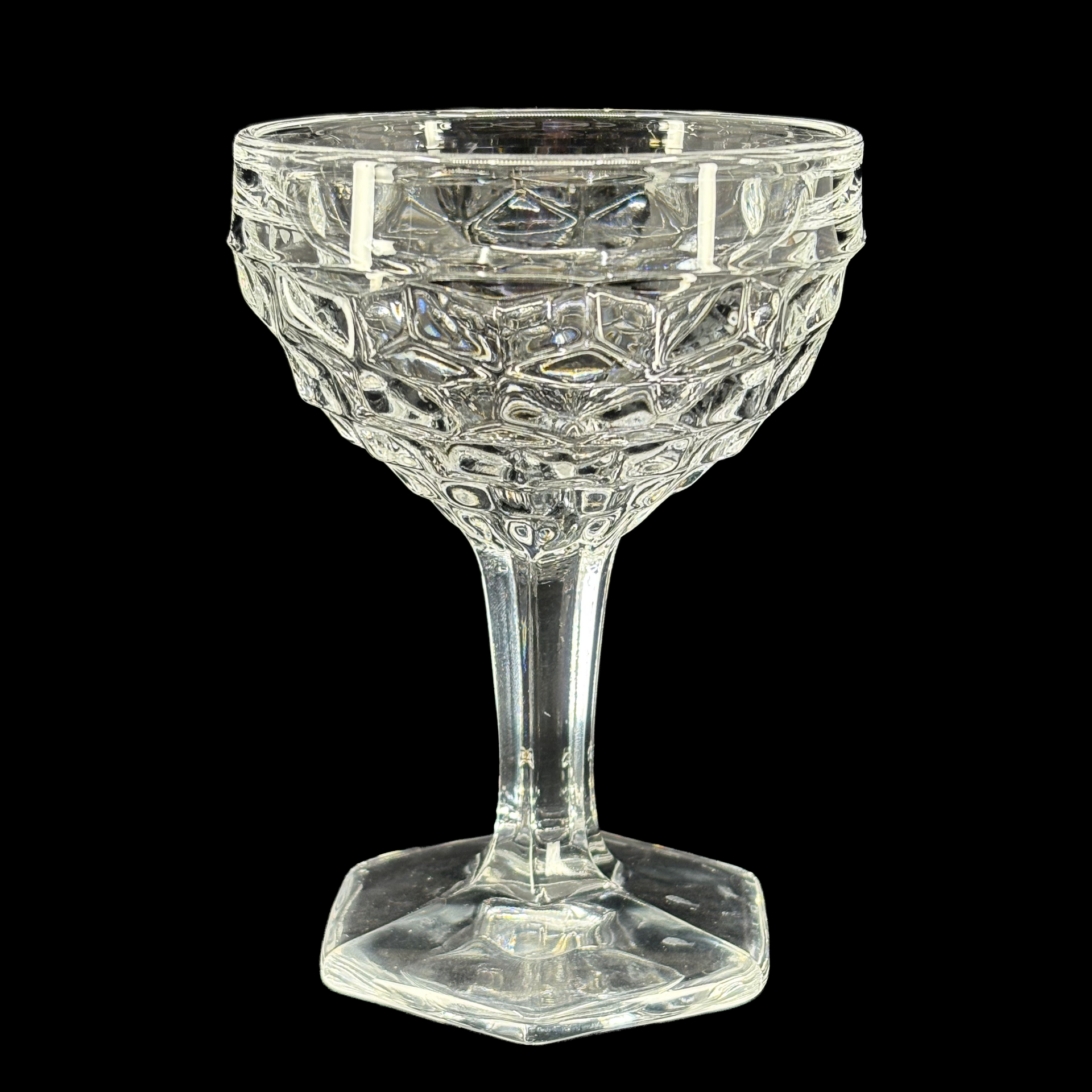 アメリカヴィンテージ Fostoria Glass クリーマー&シュガー Mid-Century Atomic Starburst Etched Coupe Glasses - lollygag