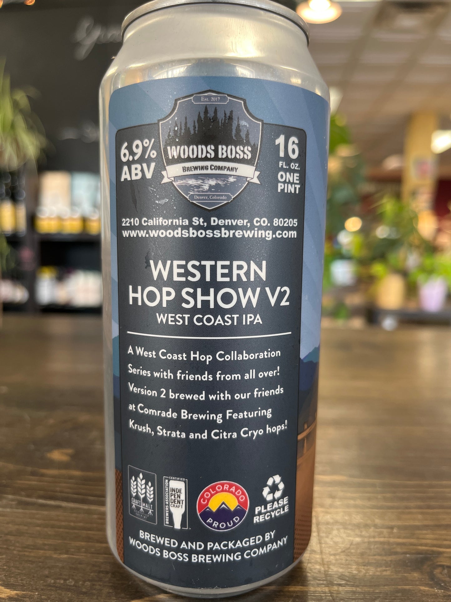 Woods Boss 'Western Hop Show' West Coast IPA Beer, Colorado, USA