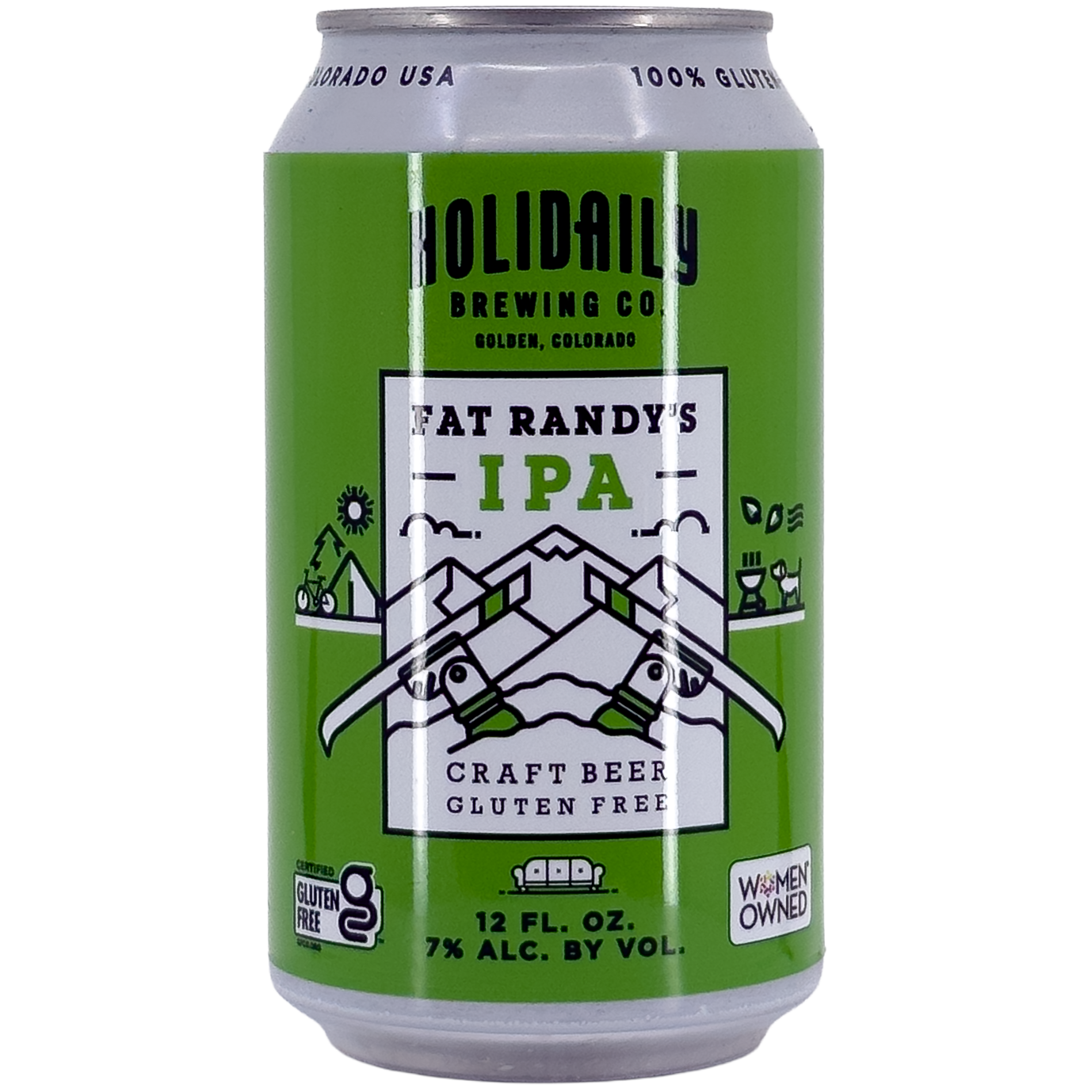 Holidaily Brewing Co. Fat Randy's IPA Beer, Colorado, USA
